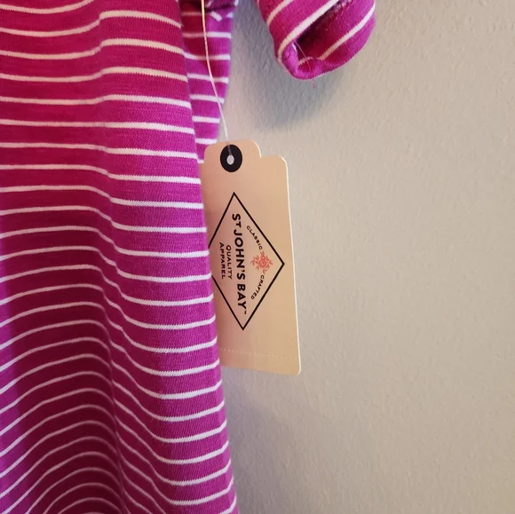 NWT St John's Bay Fucia and White Stripe Top with lacy fringe bottom. Size L. - Picture 2 of 4